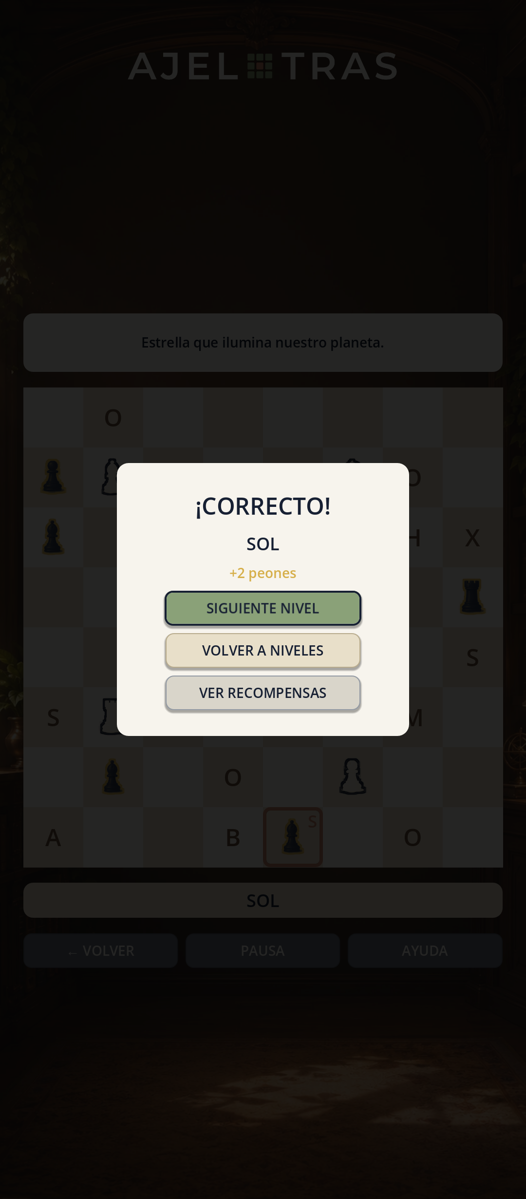 Pantalla de victoria de Ajeletras