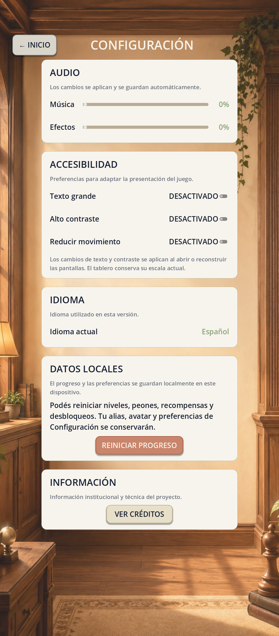 Pantalla de configuración de Ajeletras
